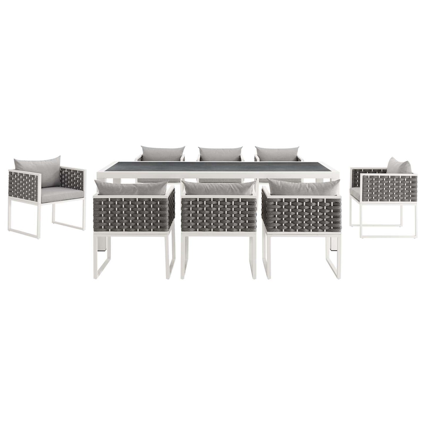 Stance 9 Piece Outdoor Patio Aluminum Dining Set White Gray EEI-3186-WHI-GRY-SET