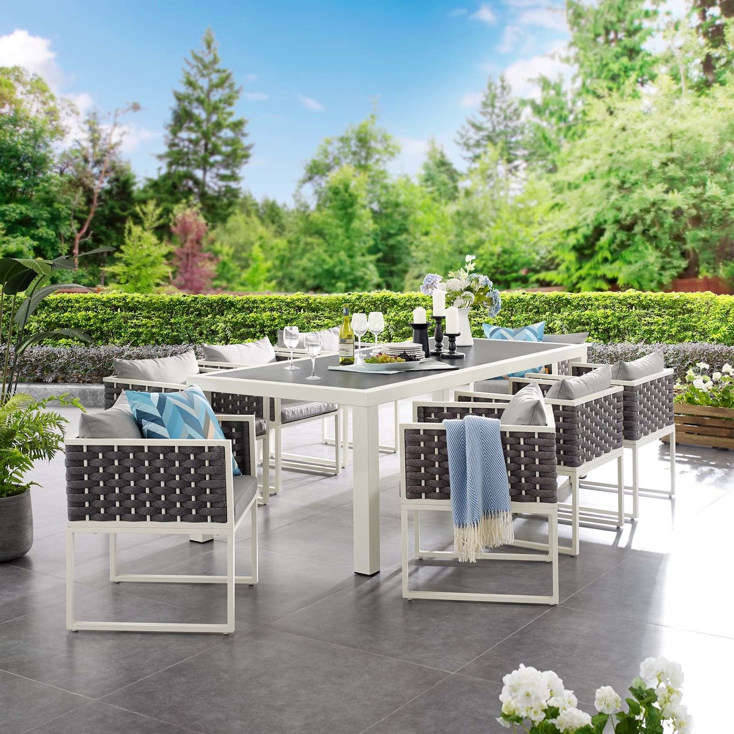 Stance 9 Piece Outdoor Patio Aluminum Dining Set White Gray EEI-3186-WHI-GRY-SET