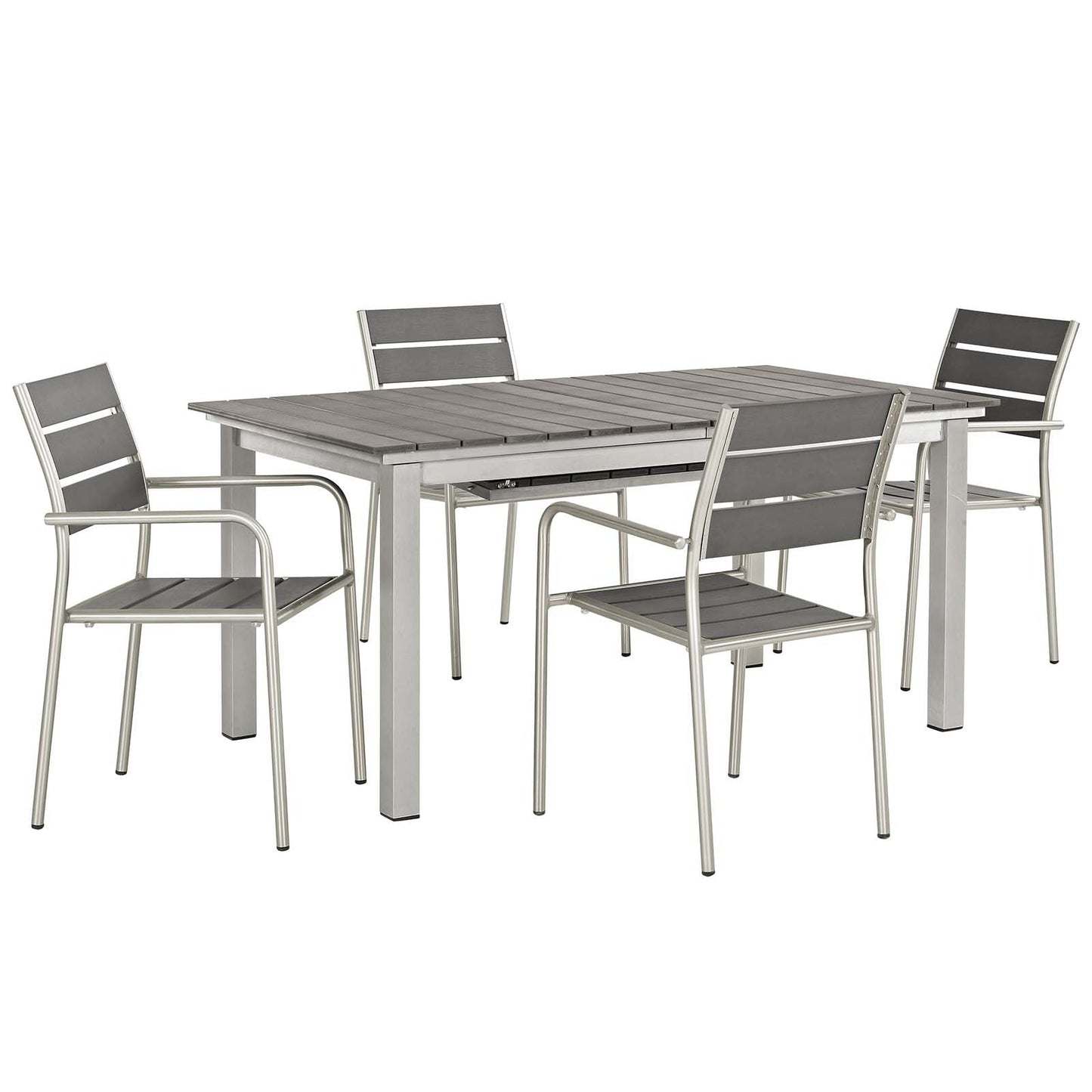 Shore 5 Piece Outdoor Patio Aluminum Dining Set Silver Gray EEI-3197-SLV-GRY-SET