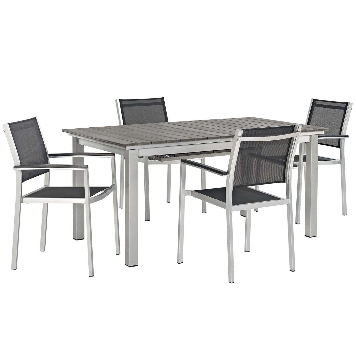 Shore 5 Piece Outdoor Patio Aluminum Dining Set Silver Black EEI-3198-SLV-BLK-SET