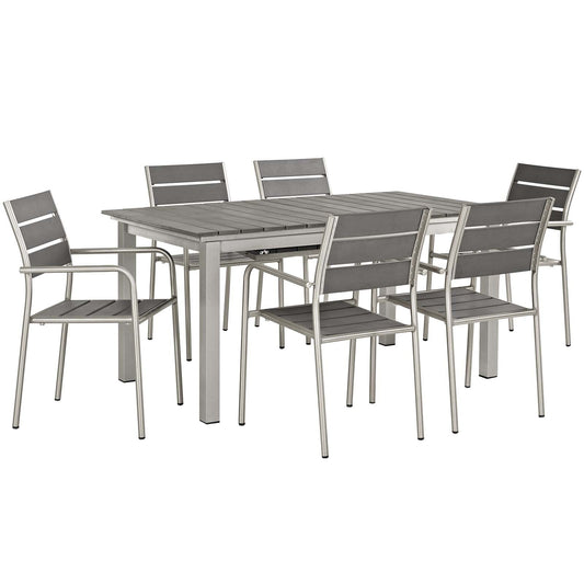 Shore 7 Piece Outdoor Patio Aluminum Dining Set Silver Gray EEI-3199-SLV-GRY-SET