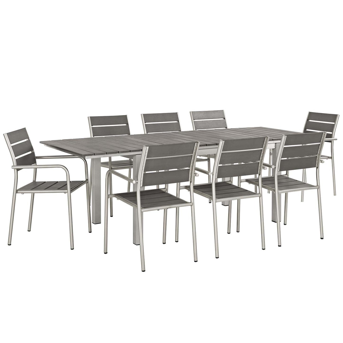 Shore 9 Piece Outdoor Patio Aluminum Dining Set Silver Gray EEI-3201-SLV-GRY-SET