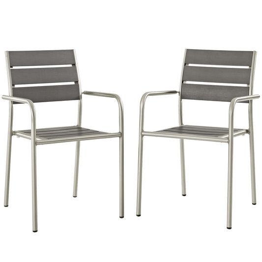 Shore Outdoor Patio Aluminum Dining Rounded Armchair Set of 2 Silver Gray EEI-3203-SLV-GRY-SET