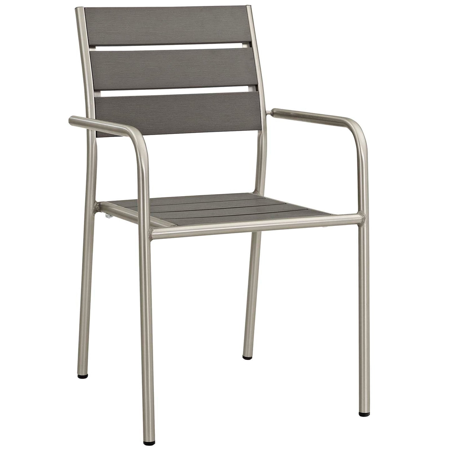 Shore Outdoor Patio Aluminum Dining Rounded Armchair Set of 2 Silver Gray EEI-3203-SLV-GRY-SET