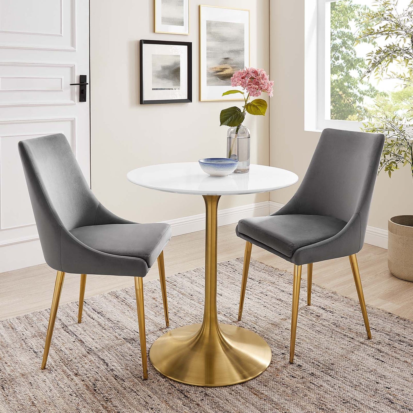 Lippa 28" Round Wood Dining Table Gold White EEI-3208-GLD-WHI