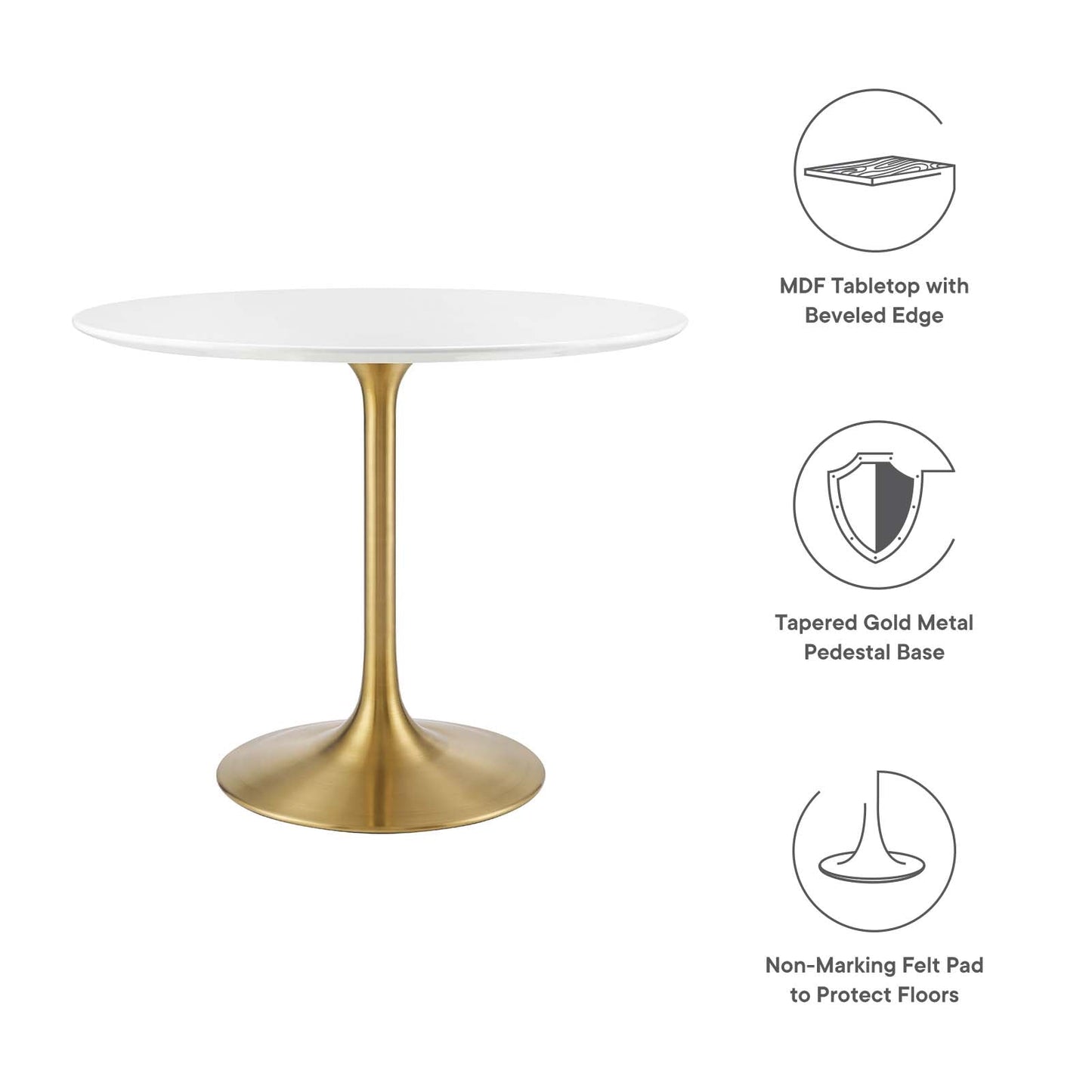 Lippa 36" Round Wood Dining Table Gold White EEI-3209-GLD-WHI