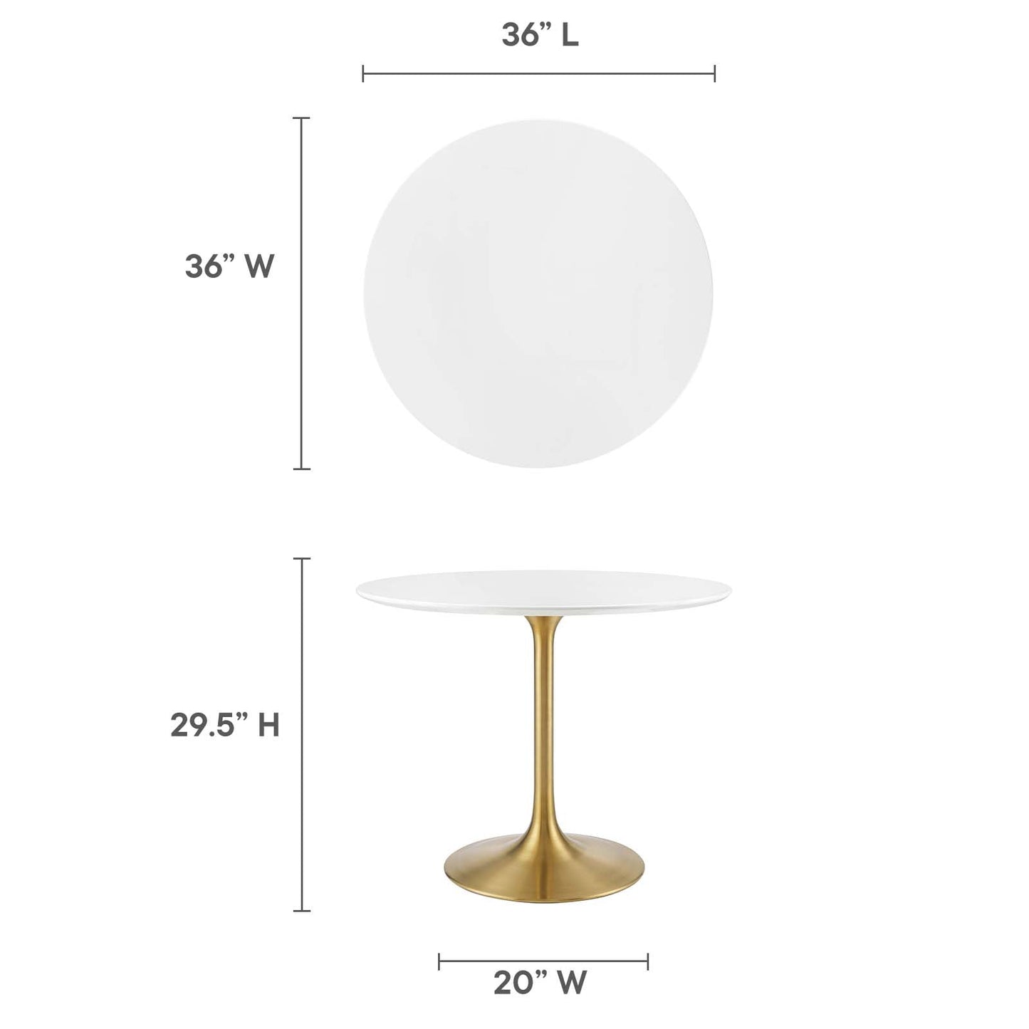 Lippa 36" Round Wood Dining Table Gold White EEI-3209-GLD-WHI