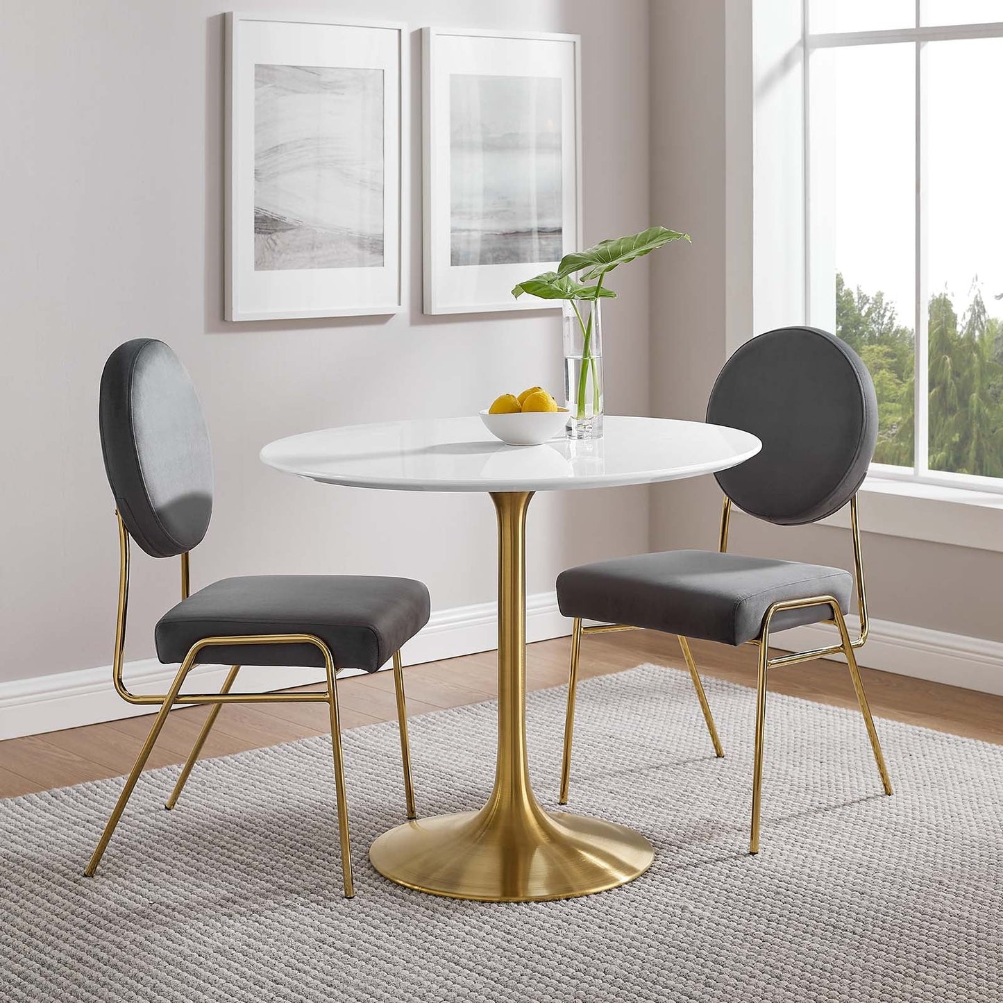 Lippa 36" Round Wood Dining Table Gold White EEI-3209-GLD-WHI