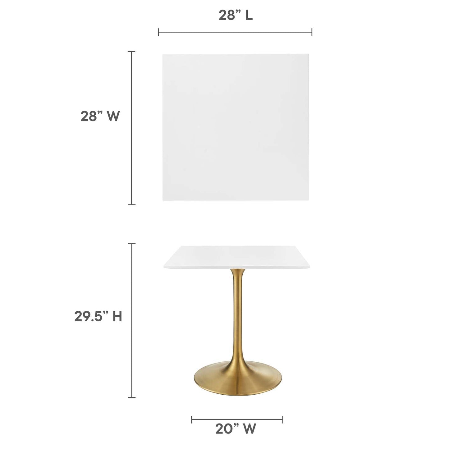 Lippa 28" Square Wood Top Dining Table Gold White EEI-3211-GLD-WHI