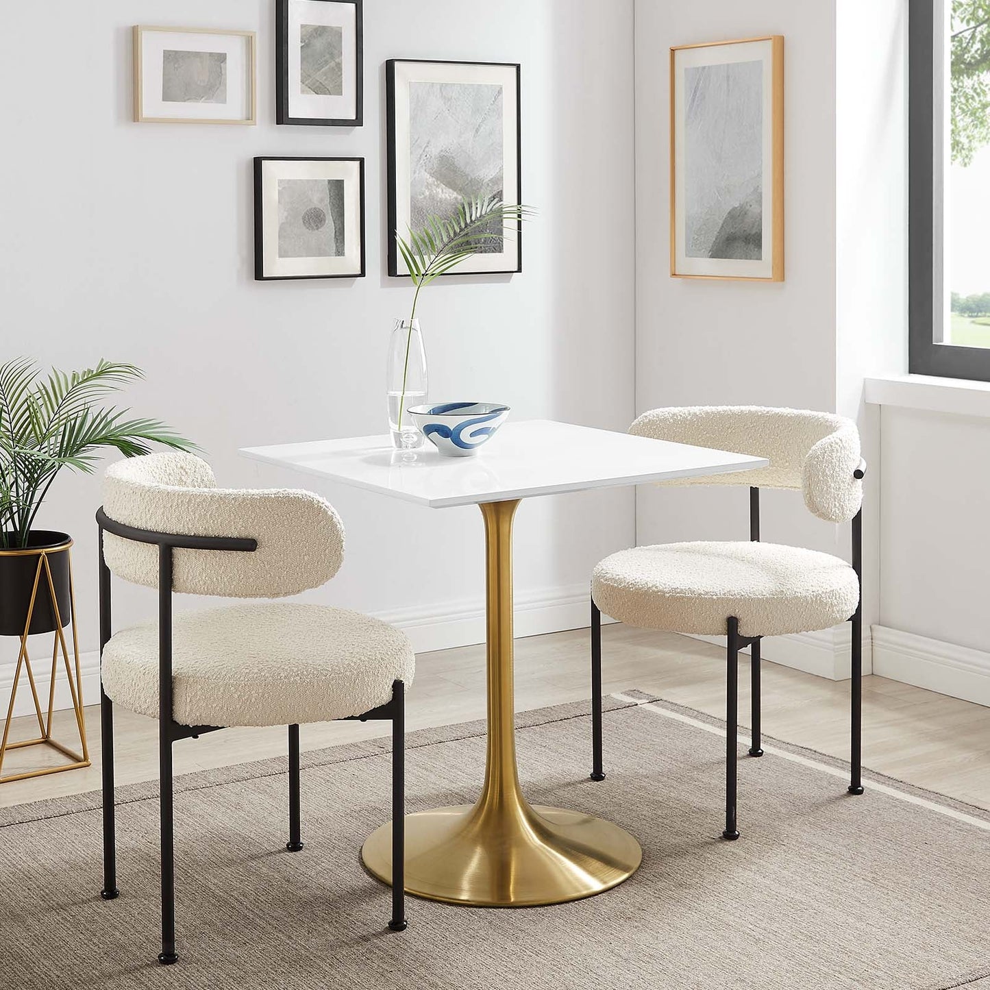 Lippa 28" Square Wood Top Dining Table Gold White EEI-3211-GLD-WHI