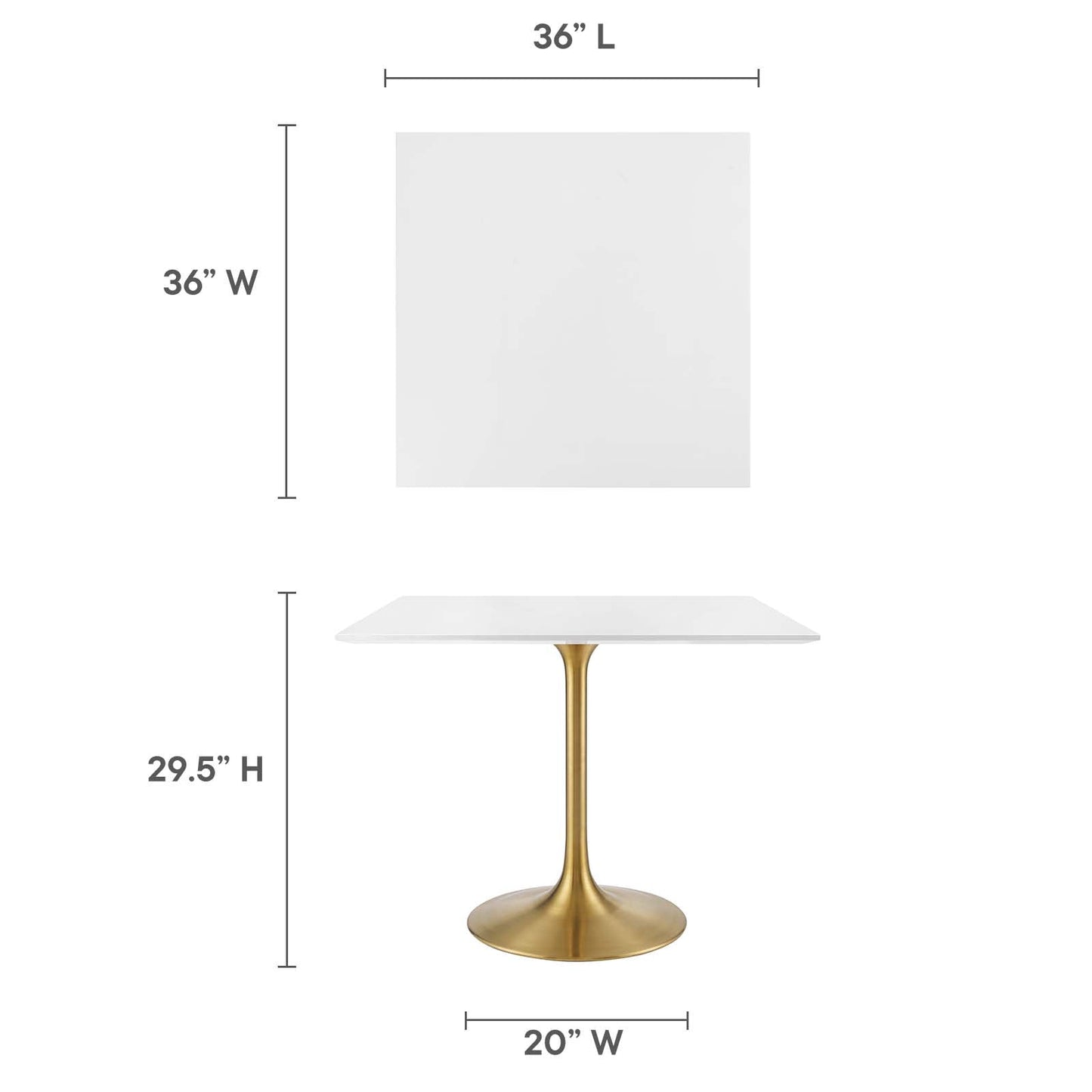 Lippa 36" Square Wood Top Dining Table Gold White EEI-3212-GLD-WHI