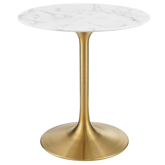 Lippa 28" Round Artificial Marble Dining Table Gold White EEI-3213-GLD-WHI