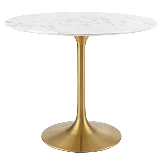 Lippa 36" Round Artificial Marble Dining Table Gold White EEI-3214-GLD-WHI