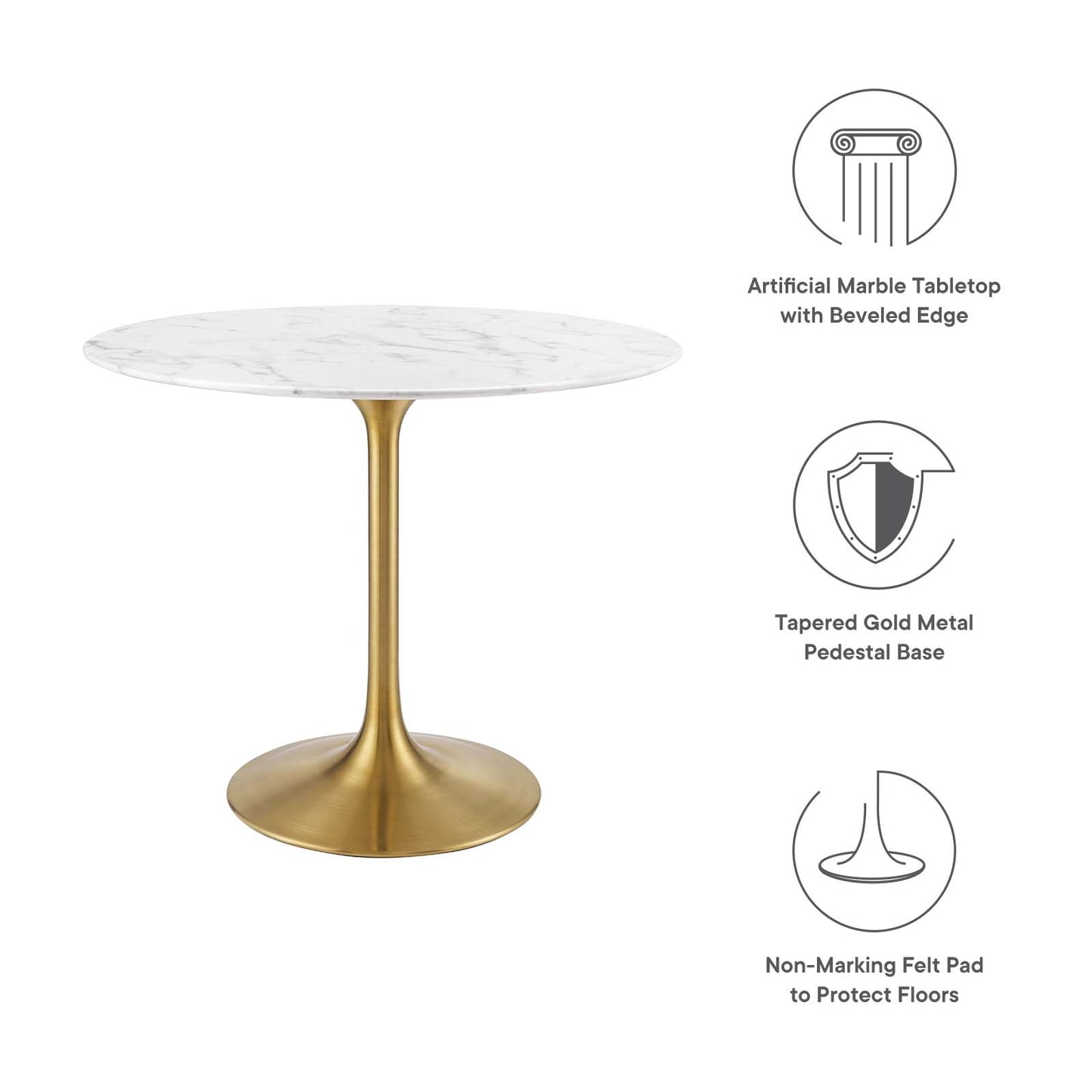 Lippa 36" Round Artificial Marble Dining Table Gold White EEI-3214-GLD-WHI