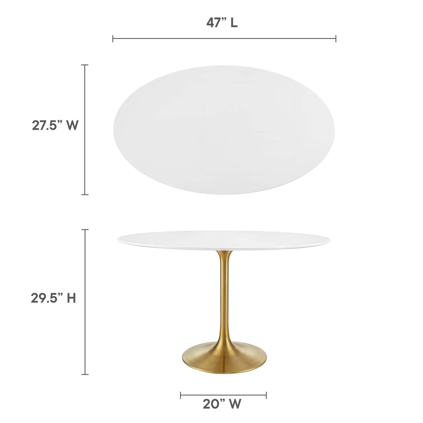 Lippa 48" Oval Wood Dining Table Gold White EEI-3215-GLD-WHI