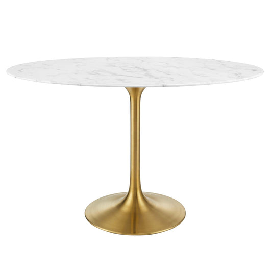 Lippa 48" Oval Artificial Marble Dining Table Gold White EEI-3216-GLD-WHI