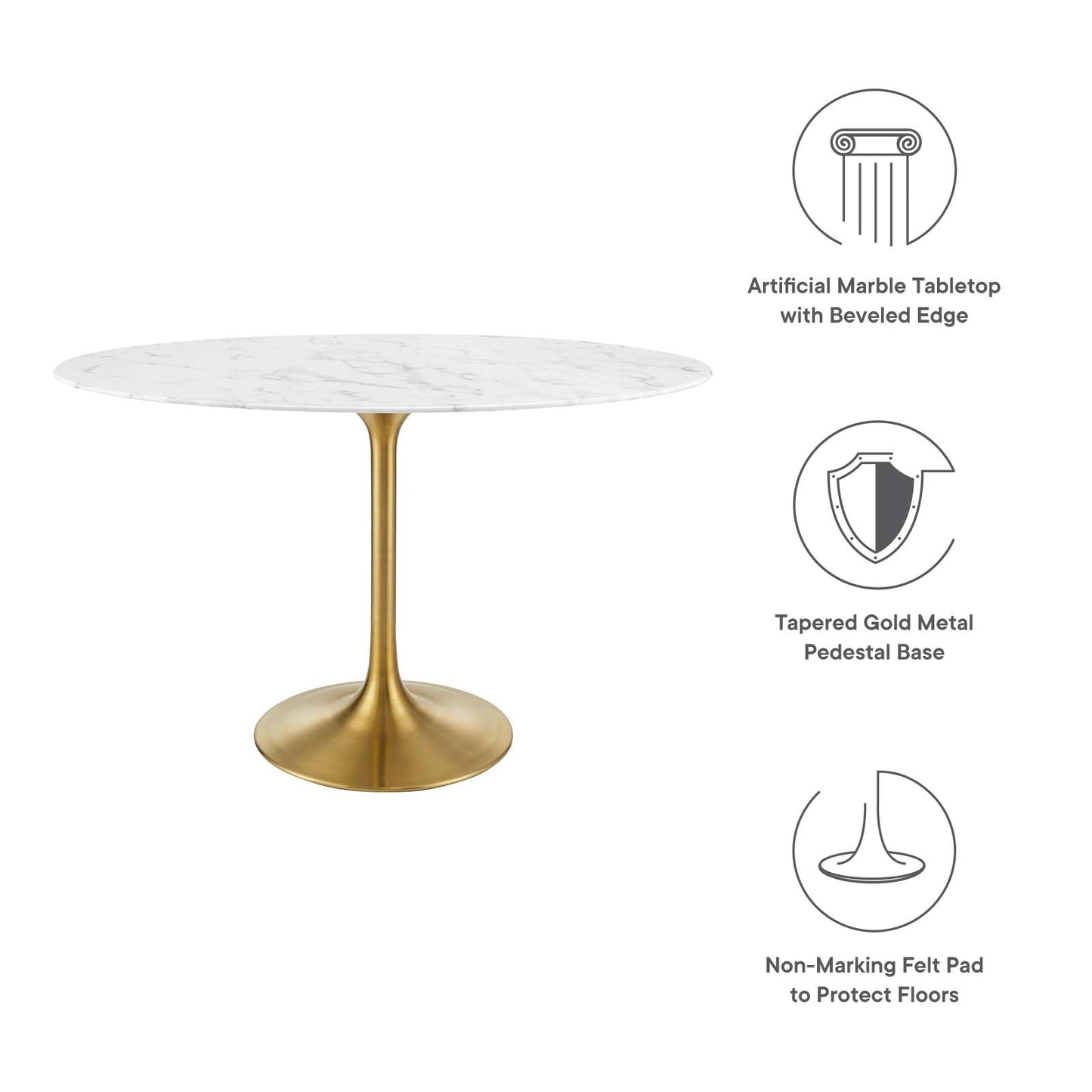 Lippa 48" Oval Artificial Marble Dining Table Gold White EEI-3216-GLD-WHI