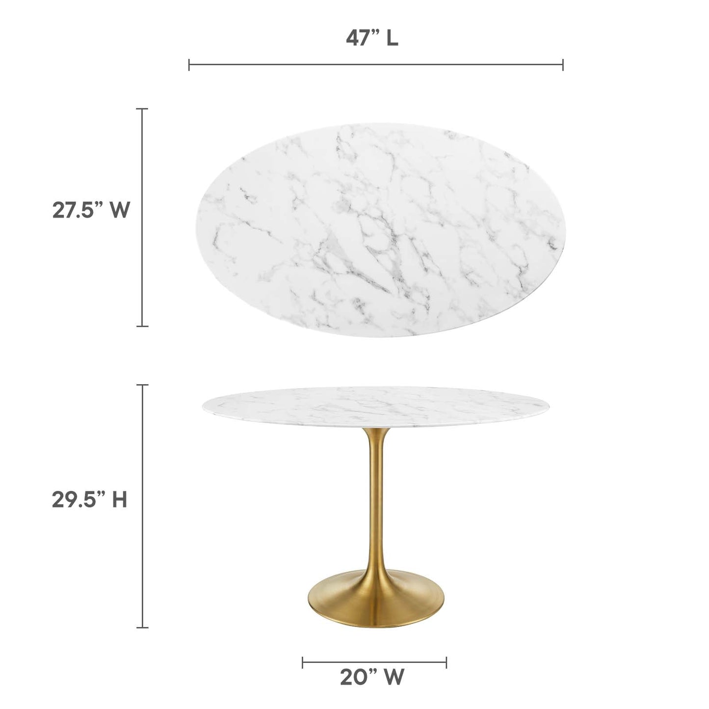 Lippa 48" Oval Artificial Marble Dining Table Gold White EEI-3216-GLD-WHI