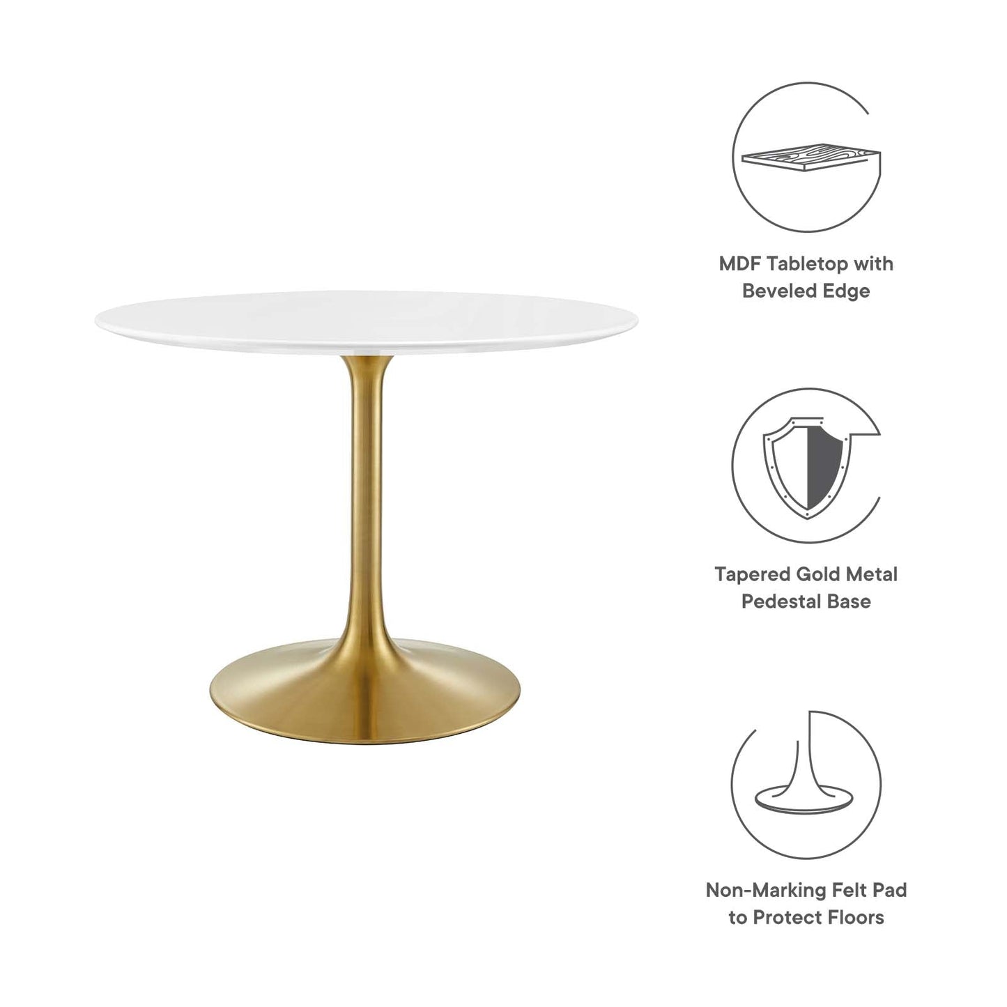 Lippa 40" Round Wood Dining Table Gold White EEI-3226-GLD-WHI