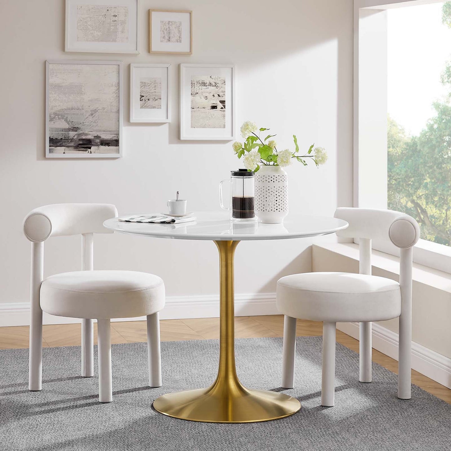 Lippa 40" Round Wood Dining Table Gold White EEI-3226-GLD-WHI