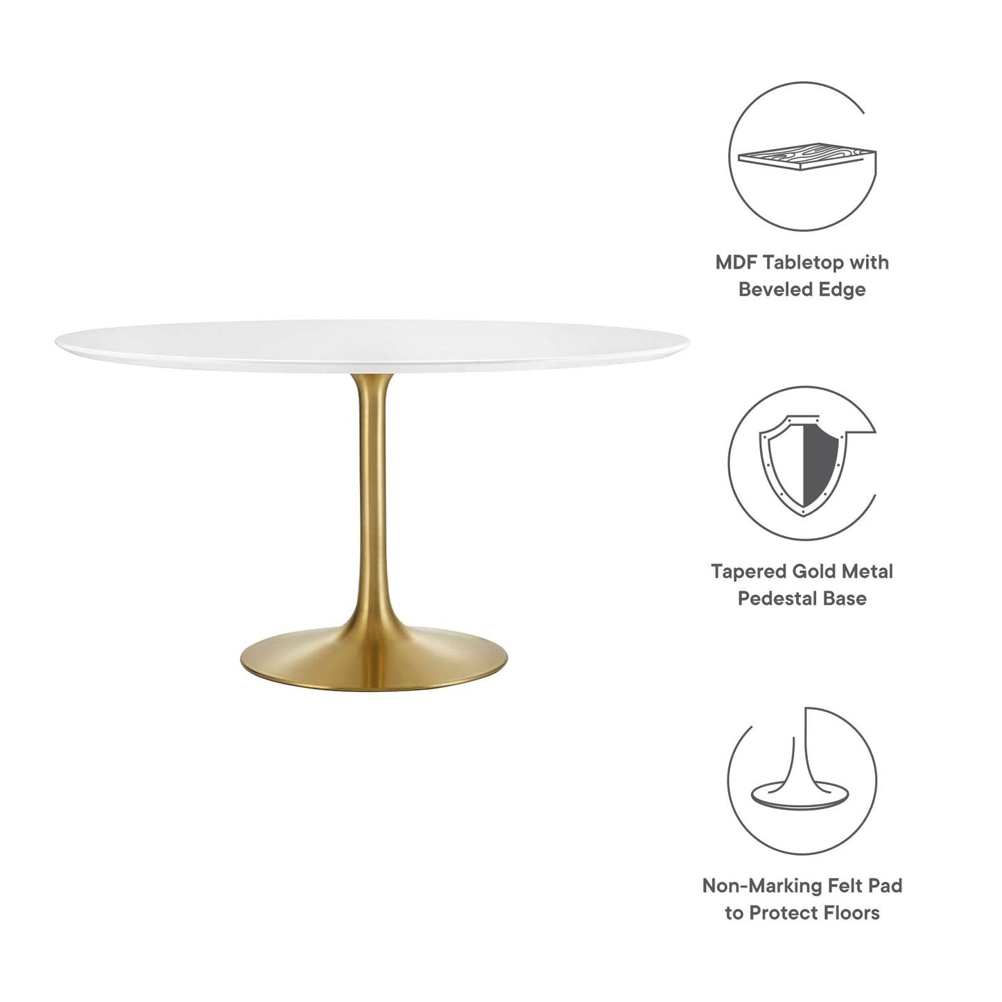 Lippa 54" Round Wood Dining Table Gold White EEI-3228-GLD-WHI