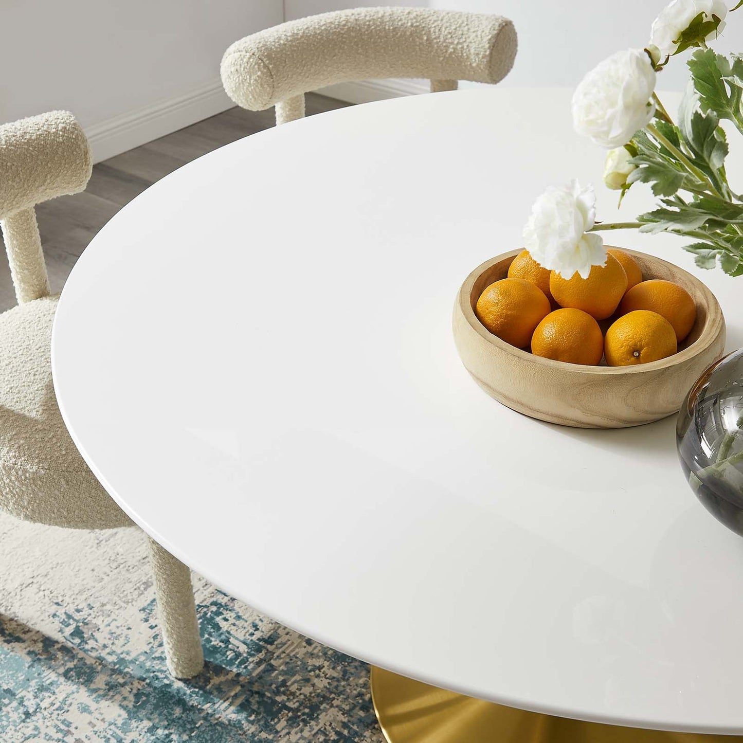 Lippa 54" Round Wood Dining Table Gold White EEI-3228-GLD-WHI