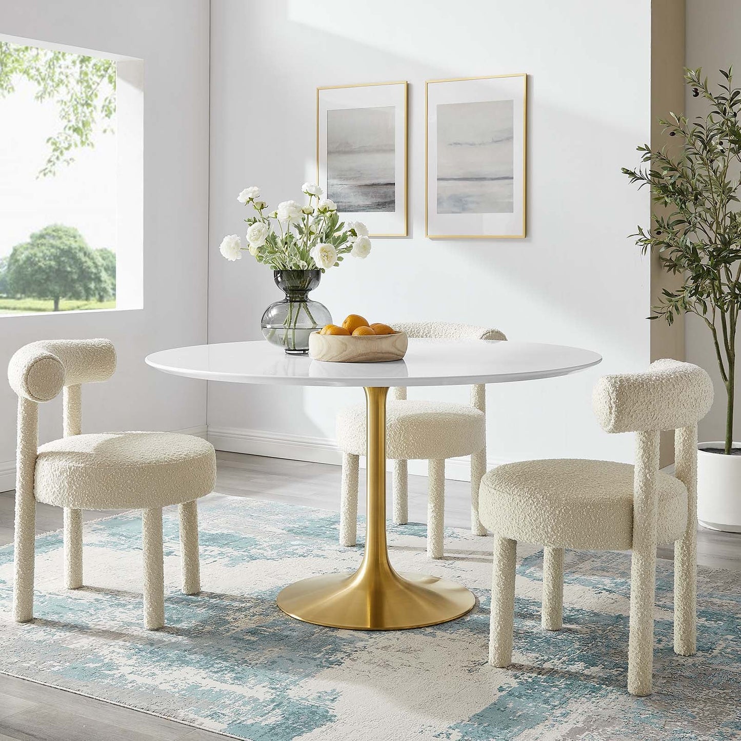 Lippa 54" Round Wood Dining Table Gold White EEI-3228-GLD-WHI