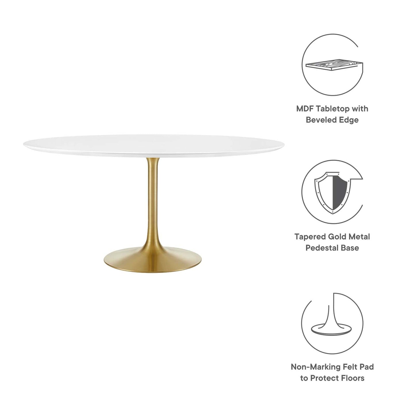 Lippa 60" Round Wood Dining Table Gold White EEI-3229-GLD-WHI