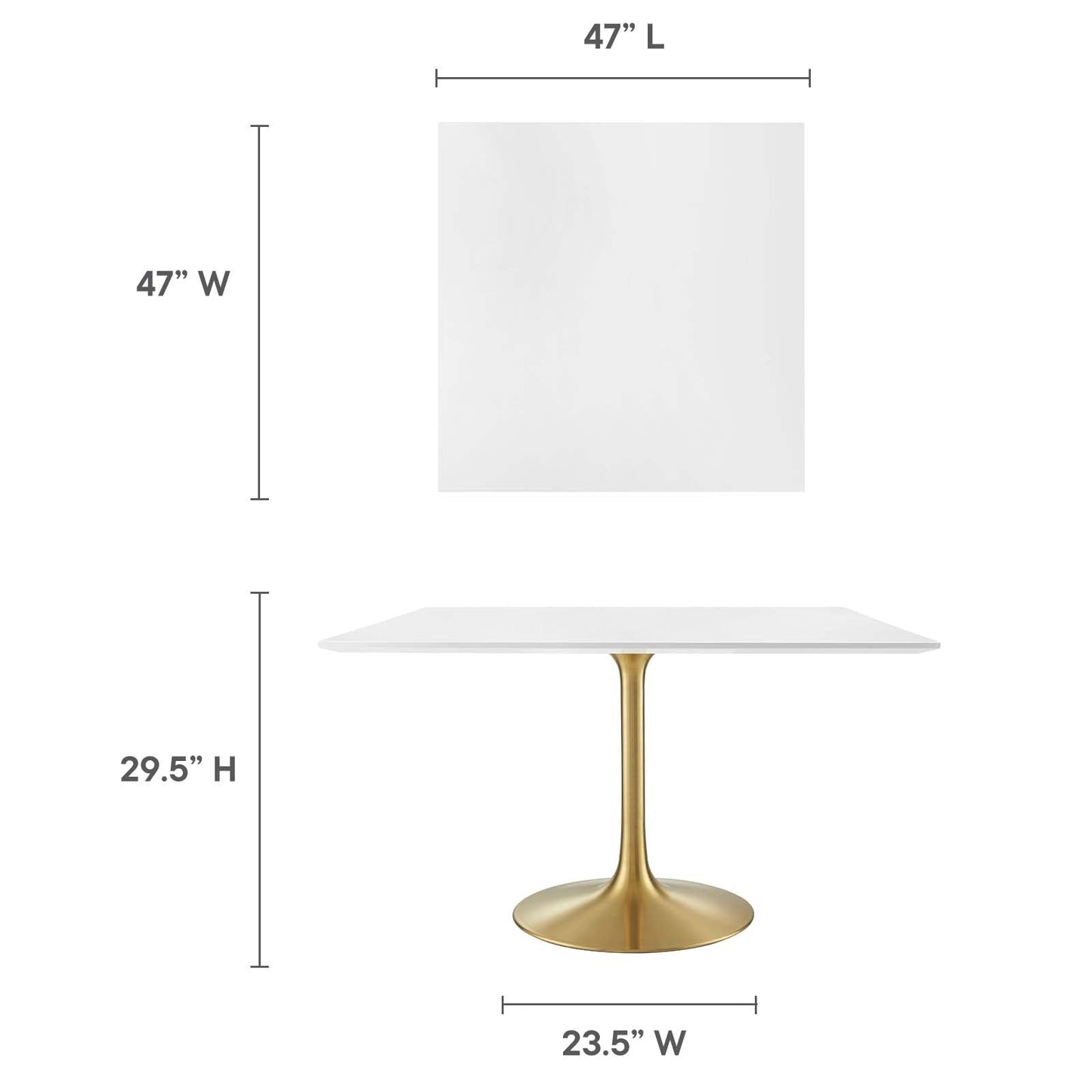 Lippa 47" Square Wood Top Dining Table Gold White EEI-3230-GLD-WHI