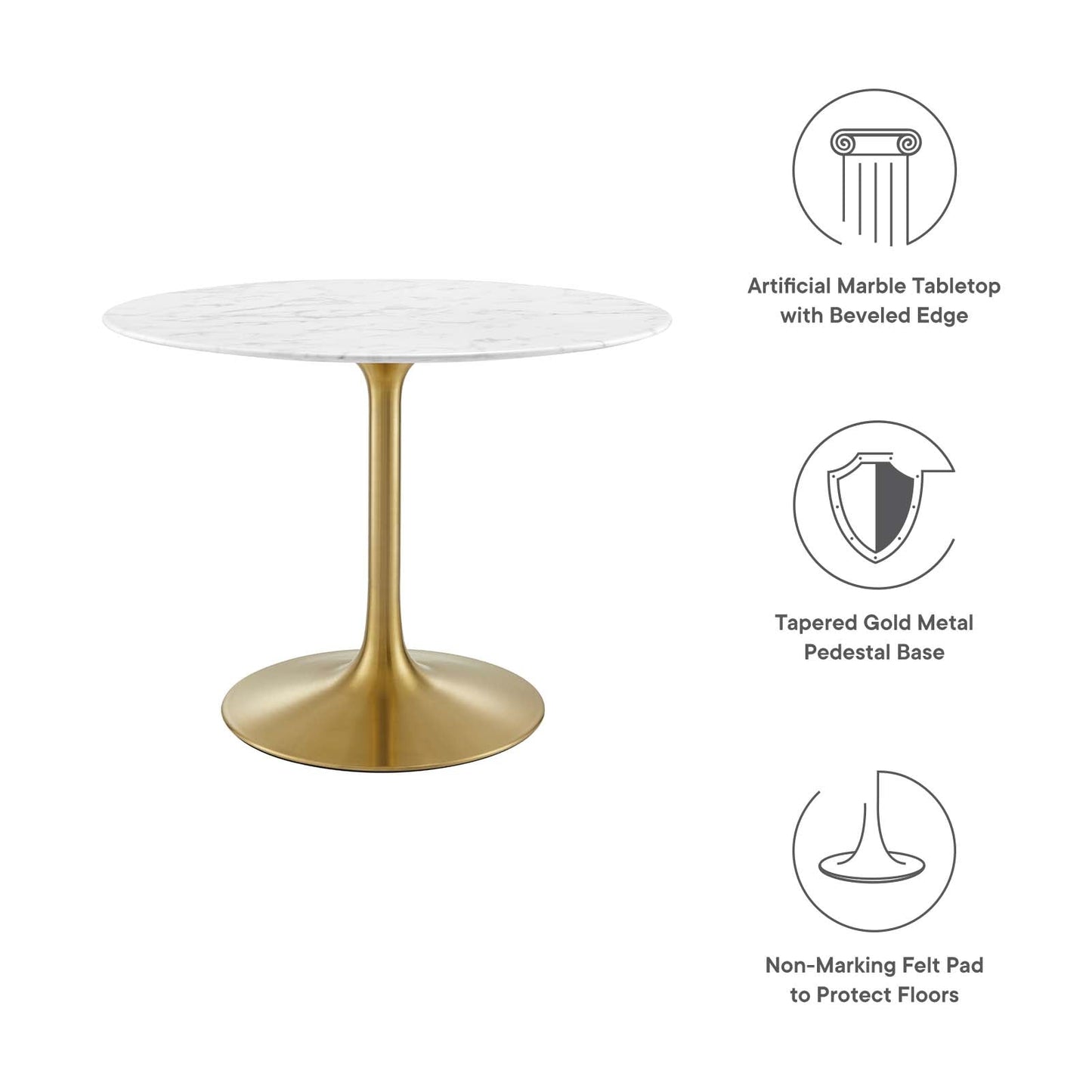 Lippa 40" Round Artificial Marble Dining Table Gold White EEI-3231-GLD-WHI