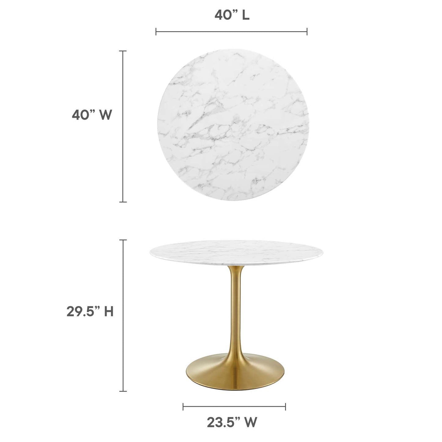 Lippa 40" Round Artificial Marble Dining Table Gold White EEI-3231-GLD-WHI