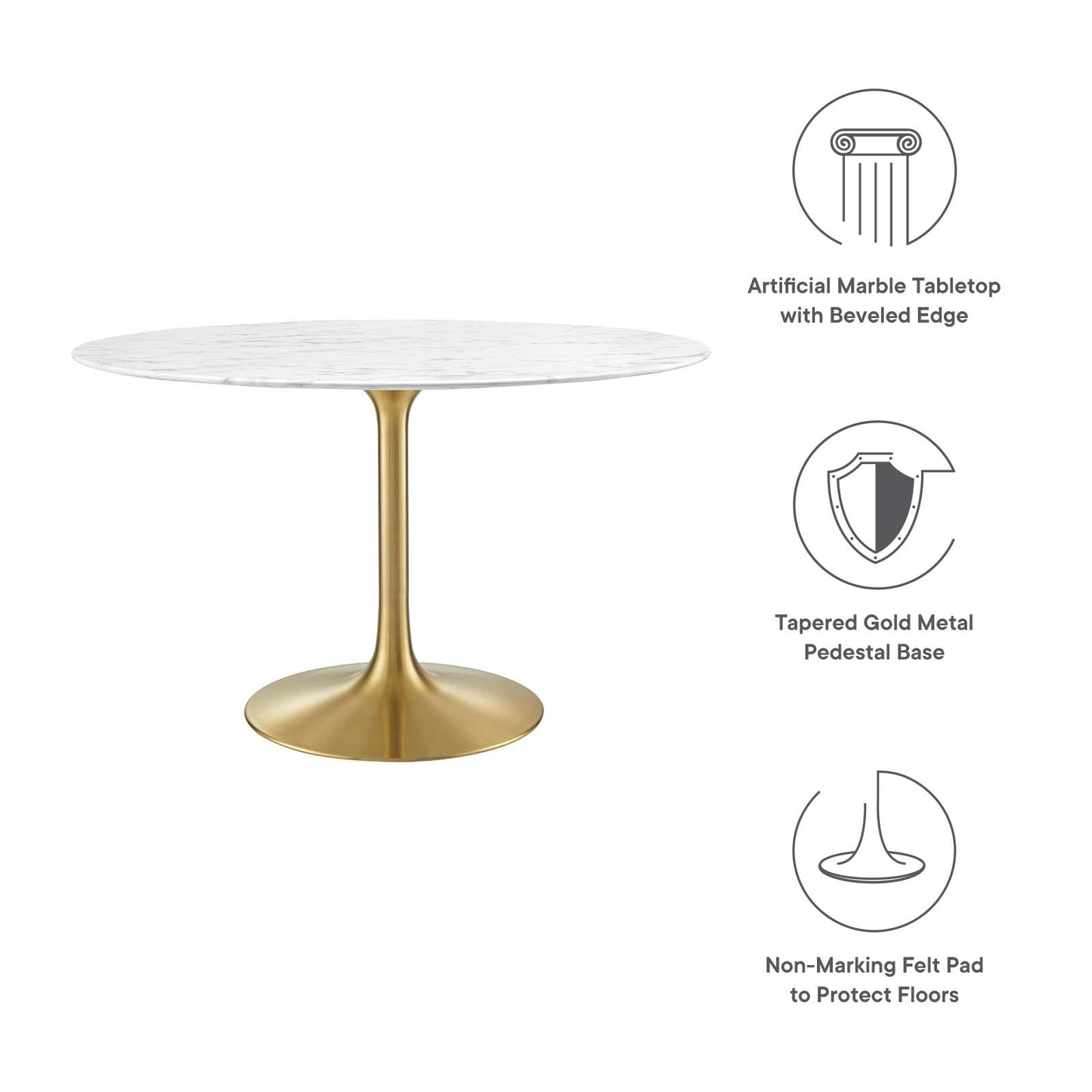 Lippa 	48" Round Artificial Marble Dining Table Gold White EEI-3232-GLD-WHI