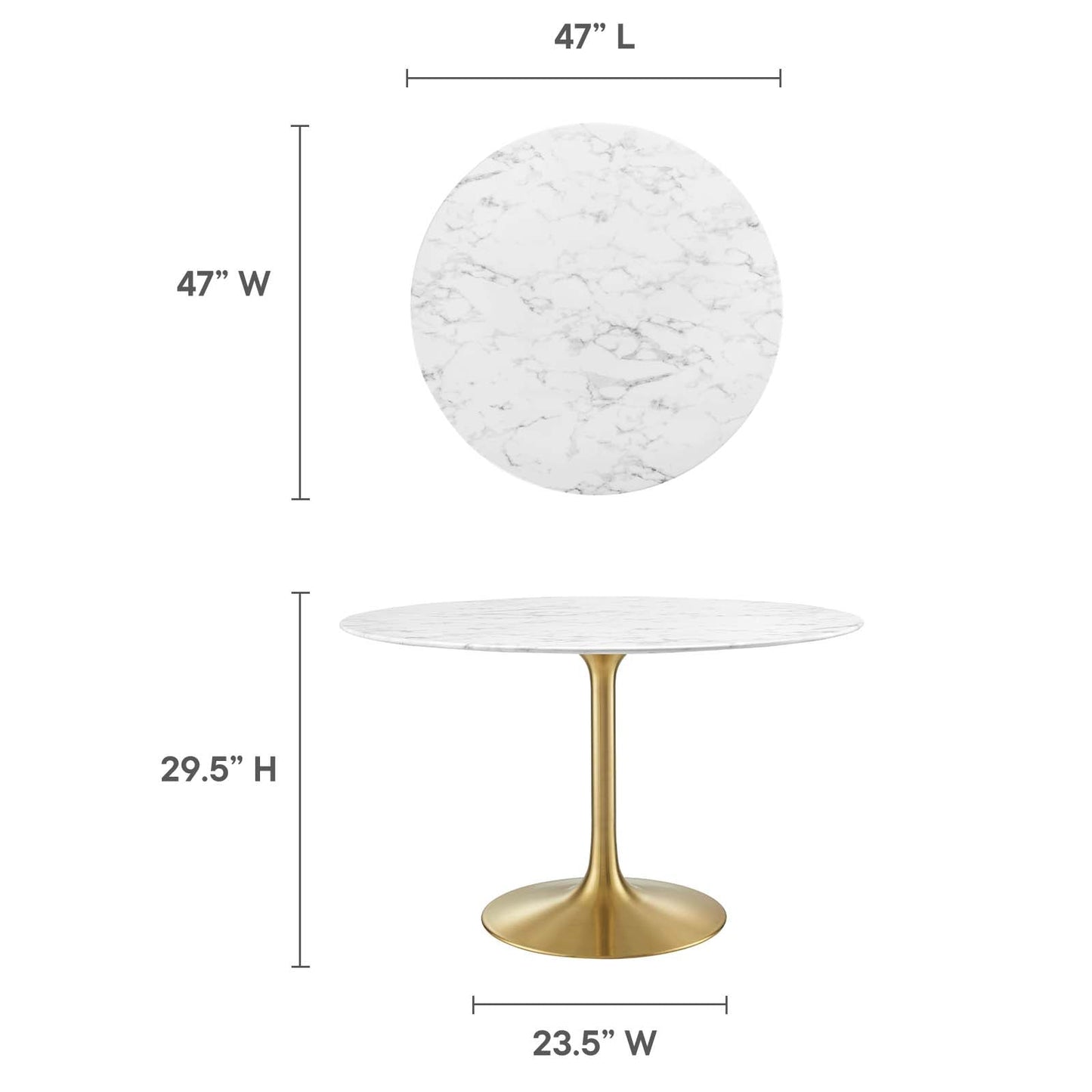 Lippa 	48" Round Artificial Marble Dining Table Gold White EEI-3232-GLD-WHI