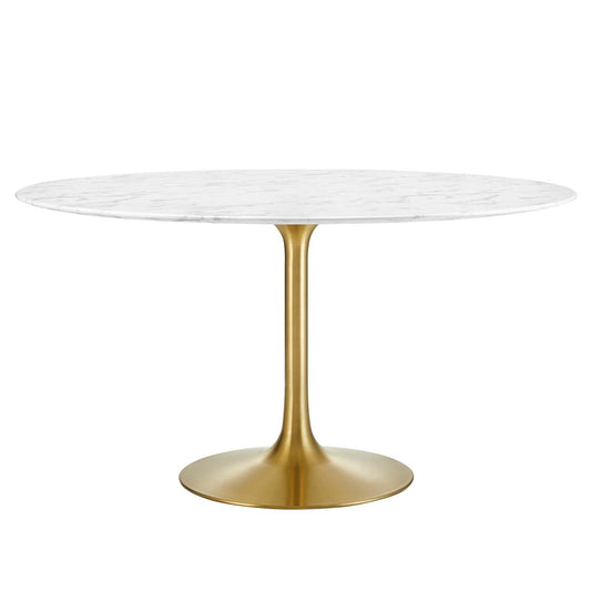 Lippa 54" Round Artificial Marble Dining Table Gold White EEI-3233-GLD-WHI