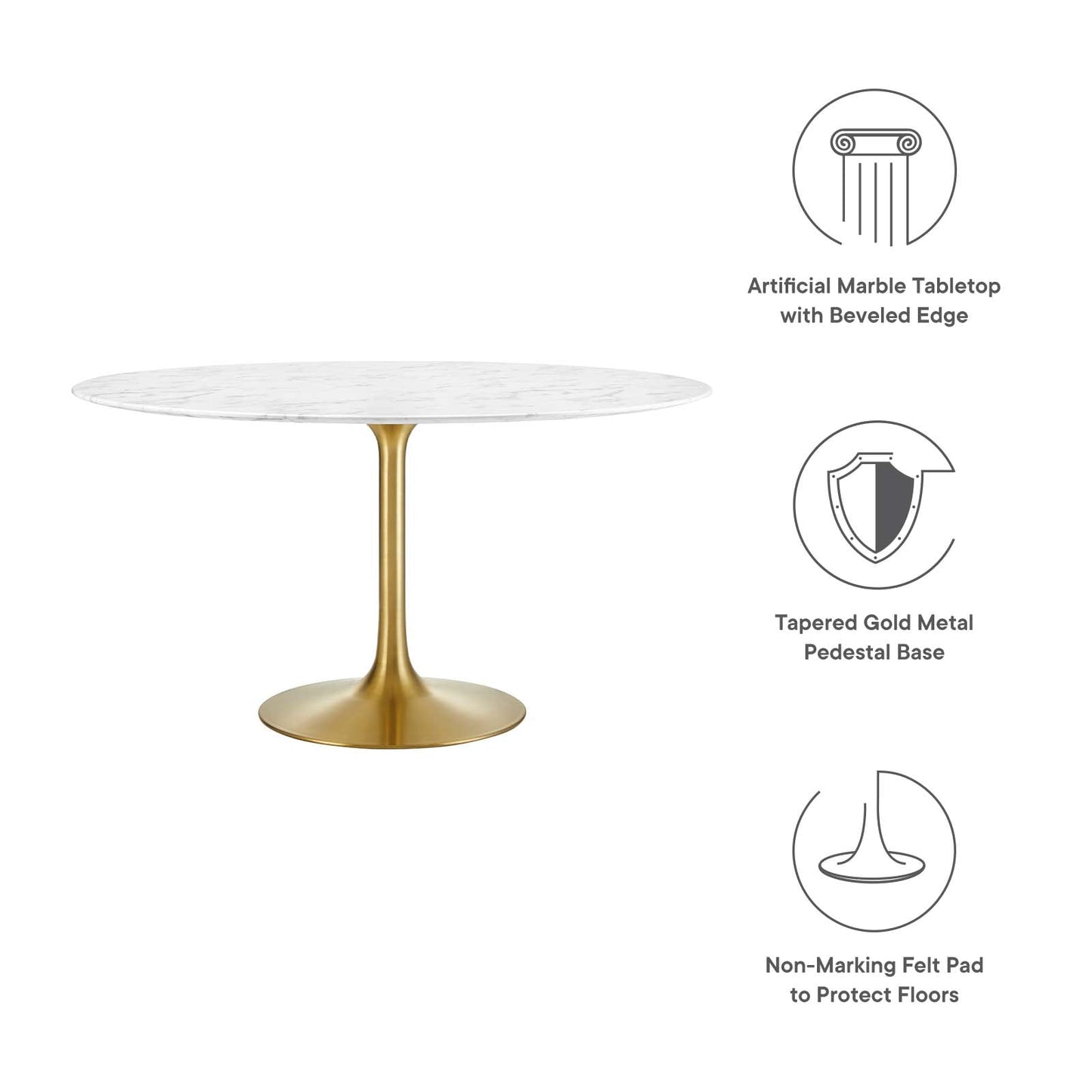 Lippa 54" Round Artificial Marble Dining Table Gold White EEI-3233-GLD-WHI