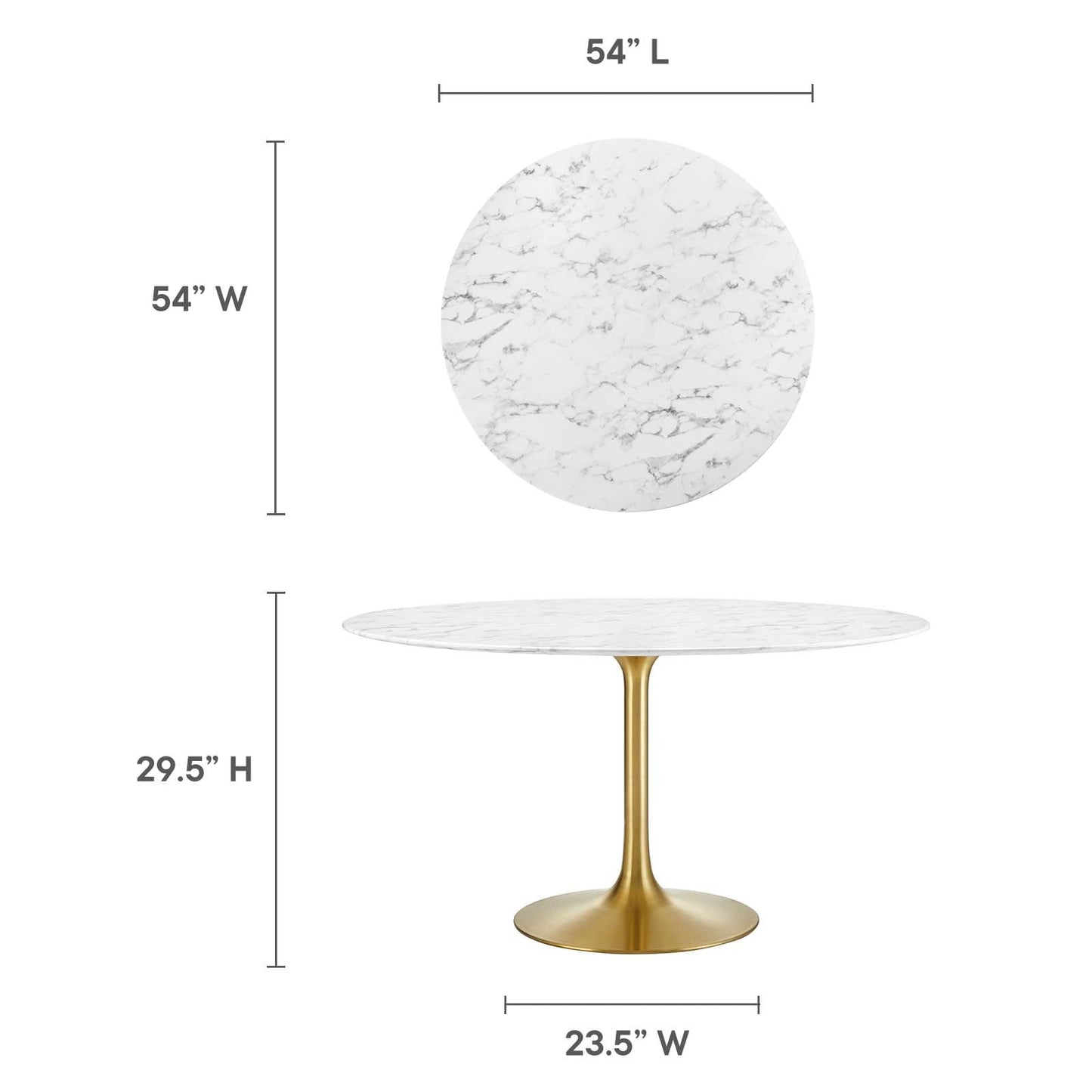 Lippa 54" Round Artificial Marble Dining Table Gold White EEI-3233-GLD-WHI