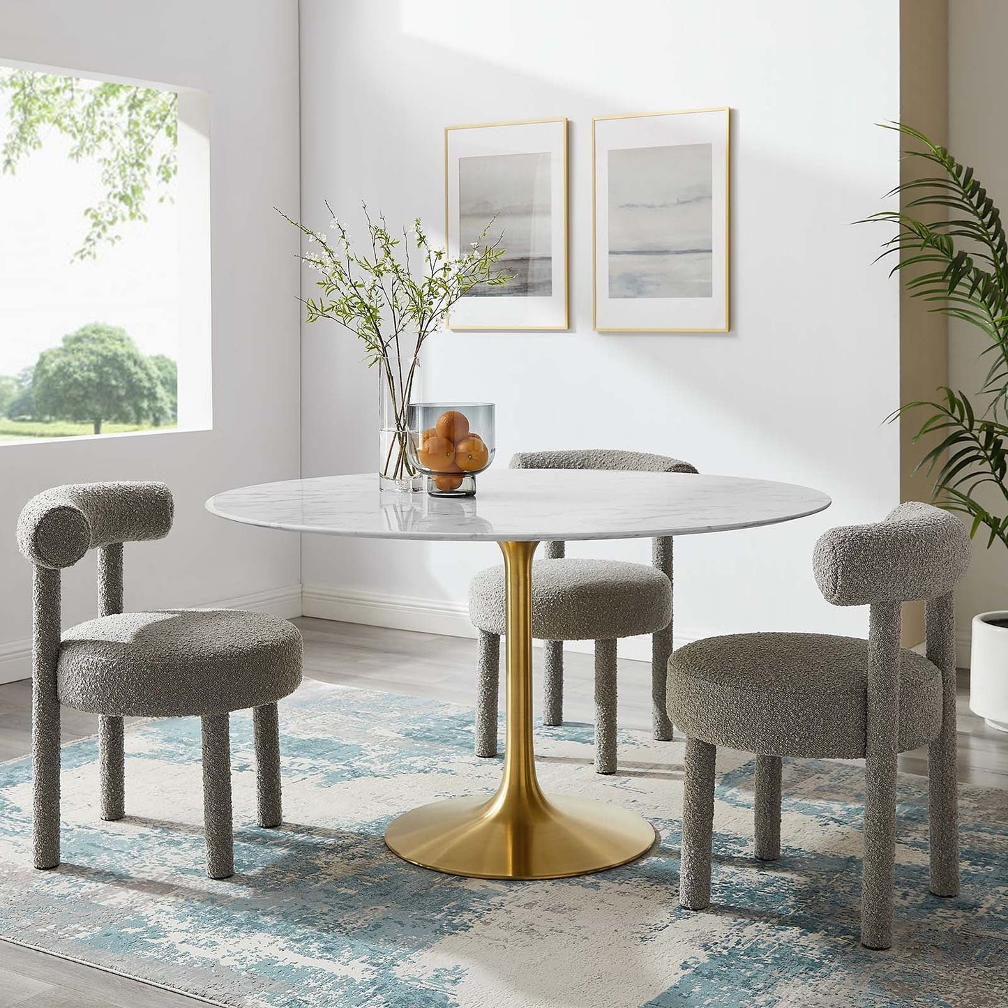 Lippa 54" Round Artificial Marble Dining Table Gold White EEI-3233-GLD-WHI