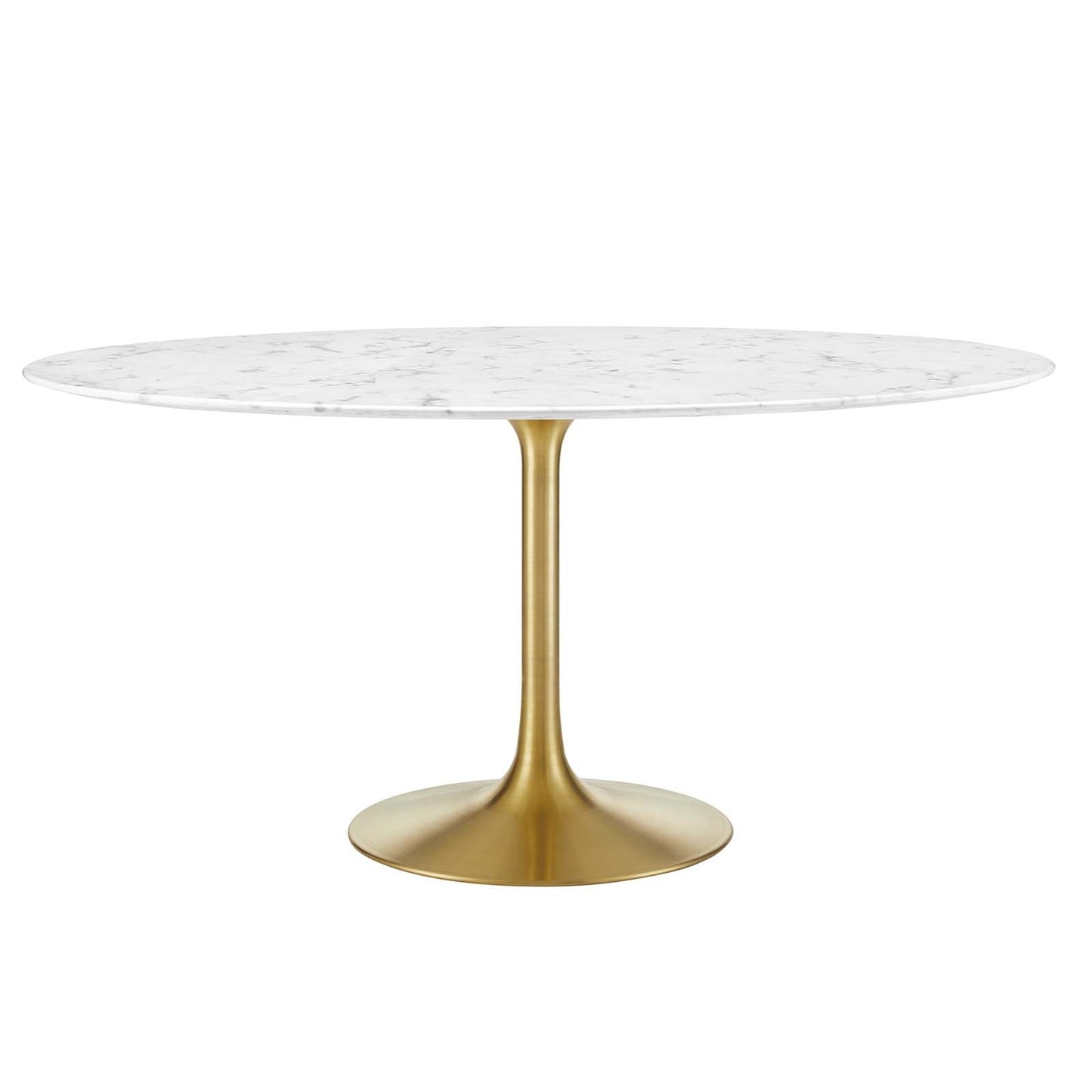 Lippa 	60" Round Artificial Marble Dining Table Gold White EEI-3234-GLD-WHI