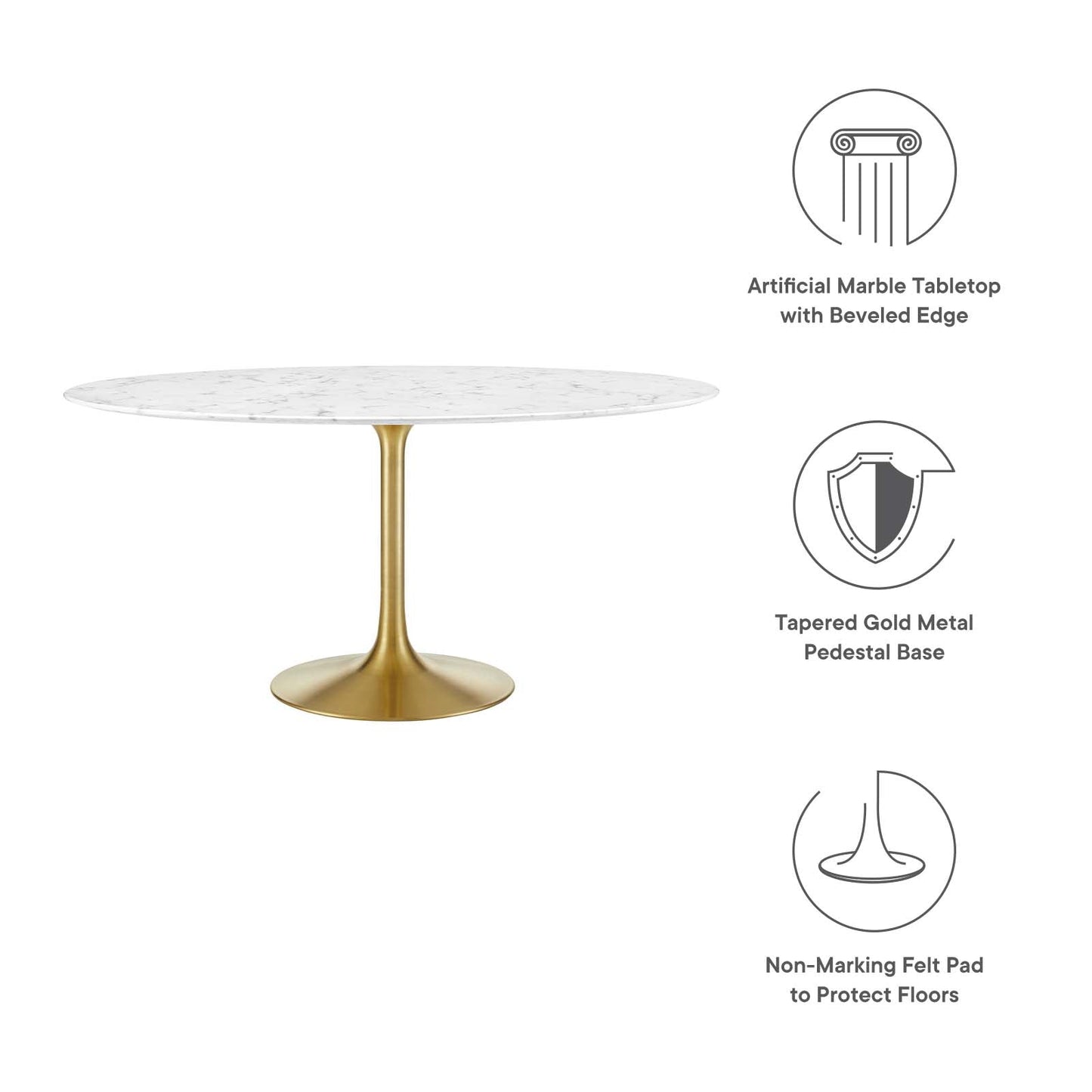 Lippa 	60" Round Artificial Marble Dining Table Gold White EEI-3234-GLD-WHI