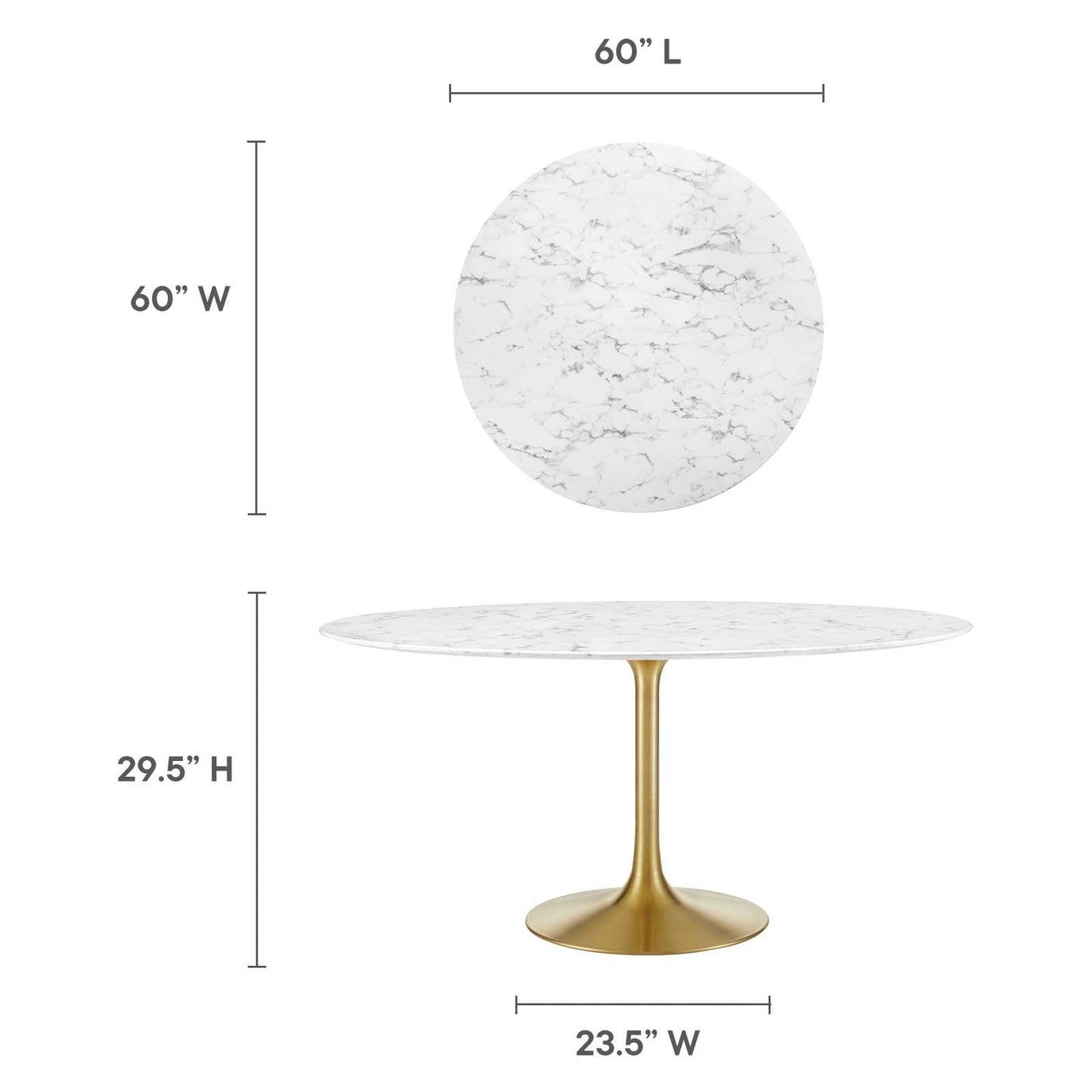 Lippa 	60" Round Artificial Marble Dining Table Gold White EEI-3234-GLD-WHI