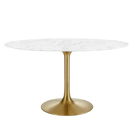 Lippa 	54" Oval Artificial Marble Dining Table Gold White EEI-3235-GLD-WHI