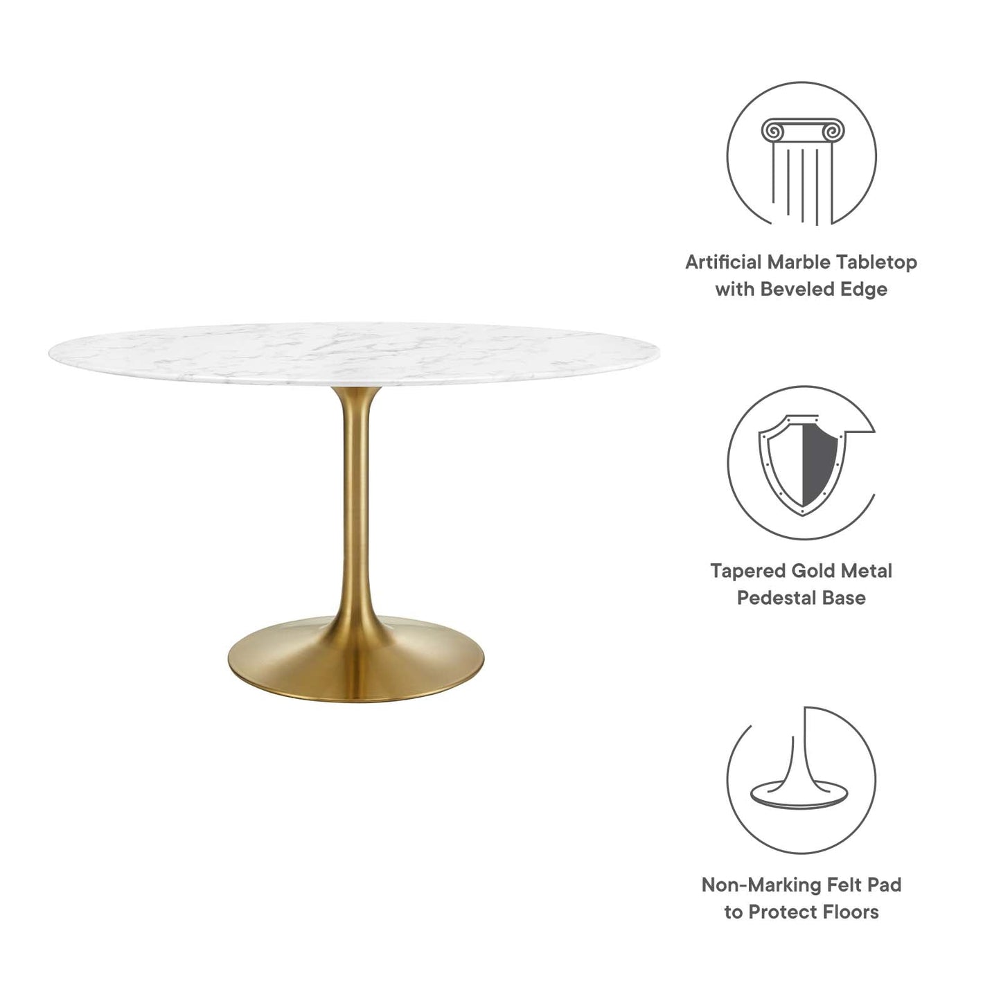 Lippa 	54" Oval Artificial Marble Dining Table Gold White EEI-3235-GLD-WHI