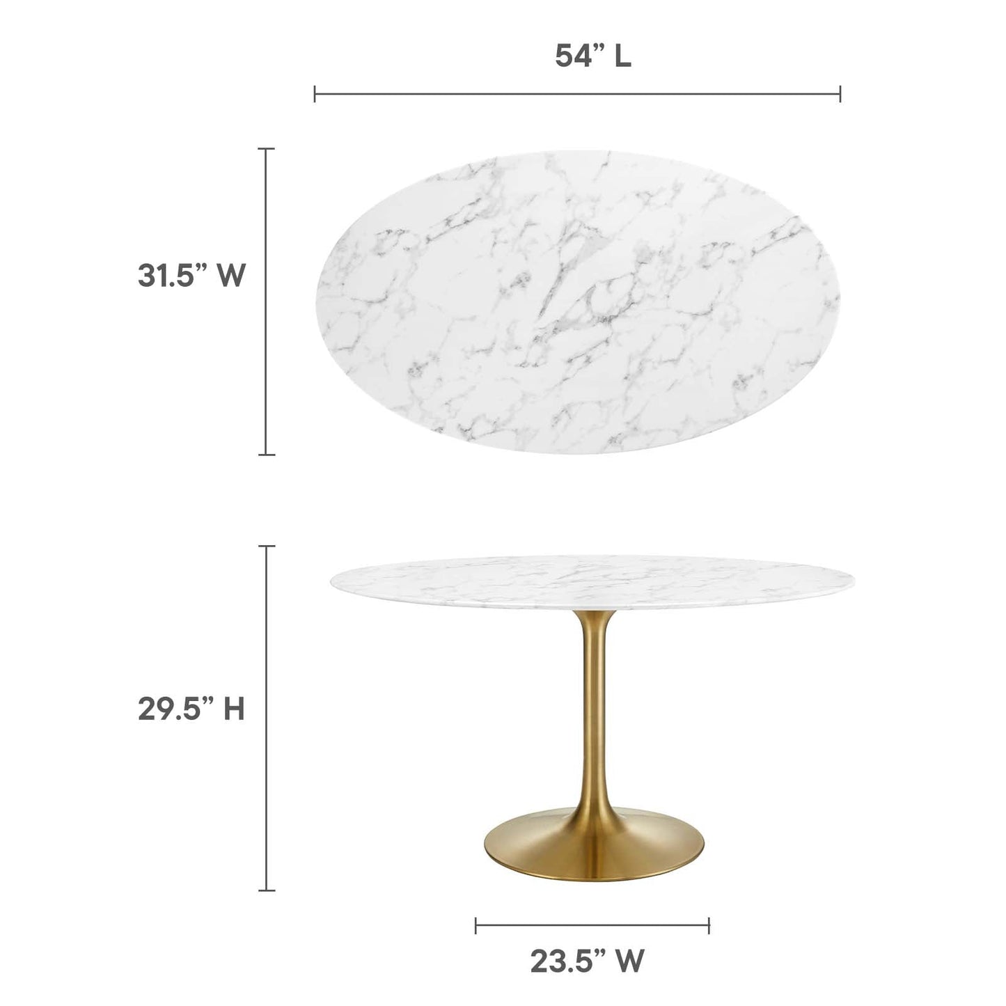 Lippa 	54" Oval Artificial Marble Dining Table Gold White EEI-3235-GLD-WHI