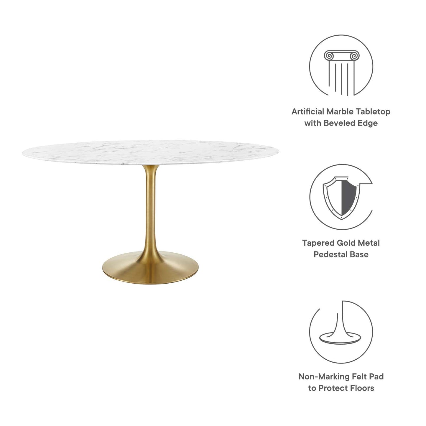 Lippa 60" Oval Artificial Marble Dining Table Gold White EEI-3236-GLD-WHI