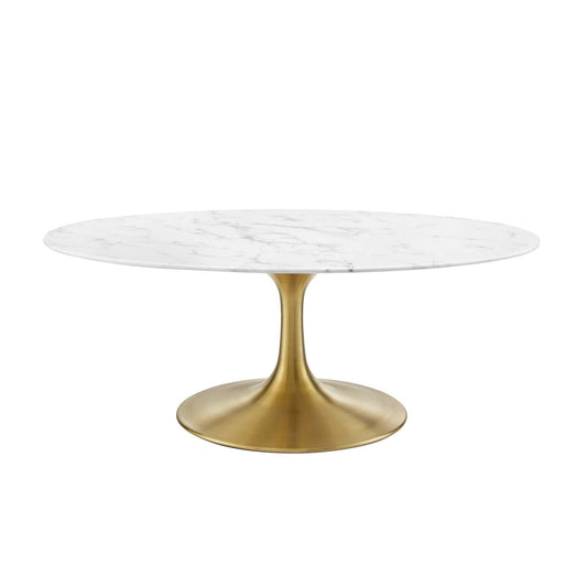 Lippa 42" Oval Artificial Marble Coffee Table Gold White EEI-3249-GLD-WHI