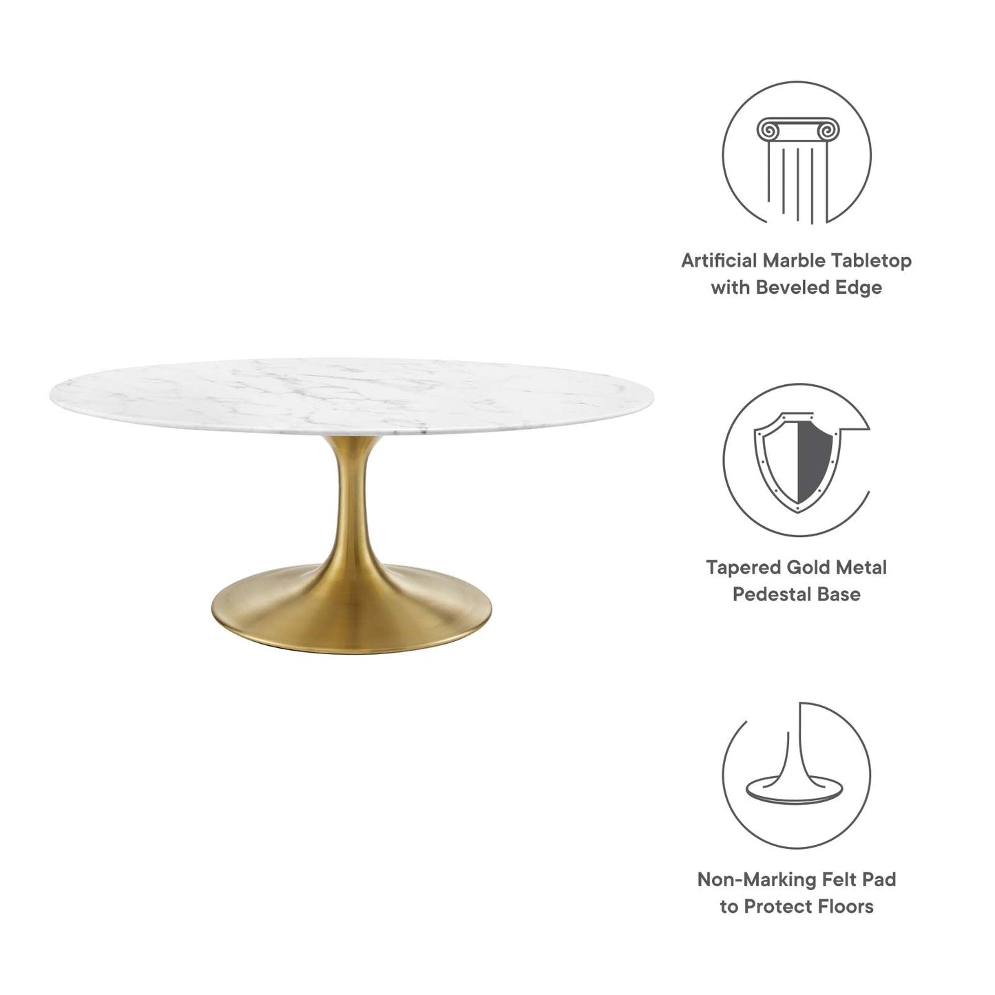 Lippa 42" Oval Artificial Marble Coffee Table Gold White EEI-3249-GLD-WHI