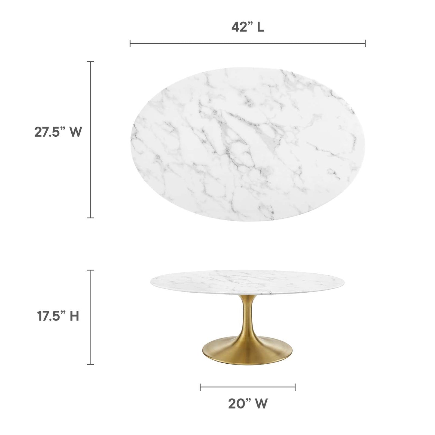 Lippa 42" Oval Artificial Marble Coffee Table Gold White EEI-3249-GLD-WHI