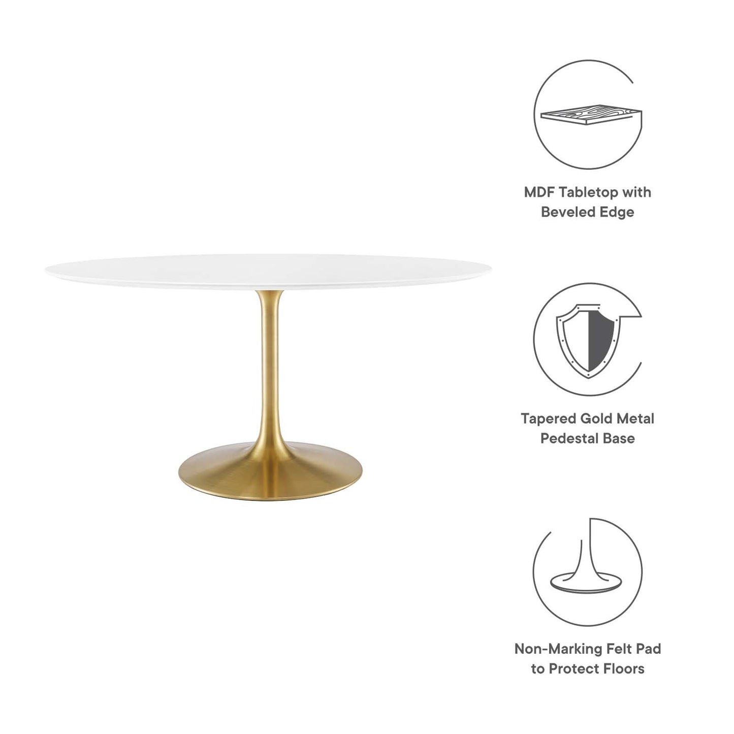 Lippa 60" Oval Wood Dining Table Gold White EEI-3254-GLD-WHI