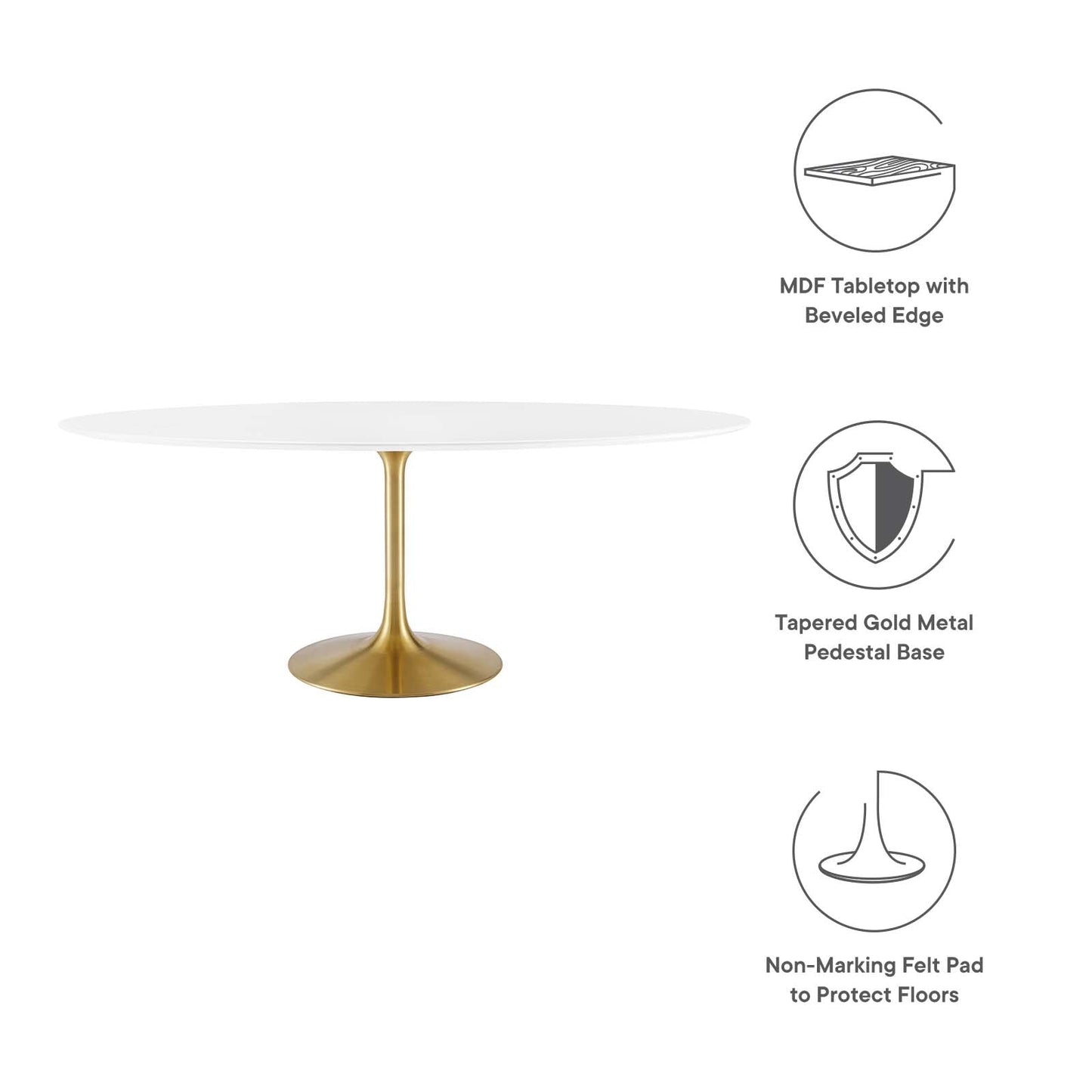 Lippa 78" Oval Wood Dining Table Gold White EEI-3255-GLD-WHI