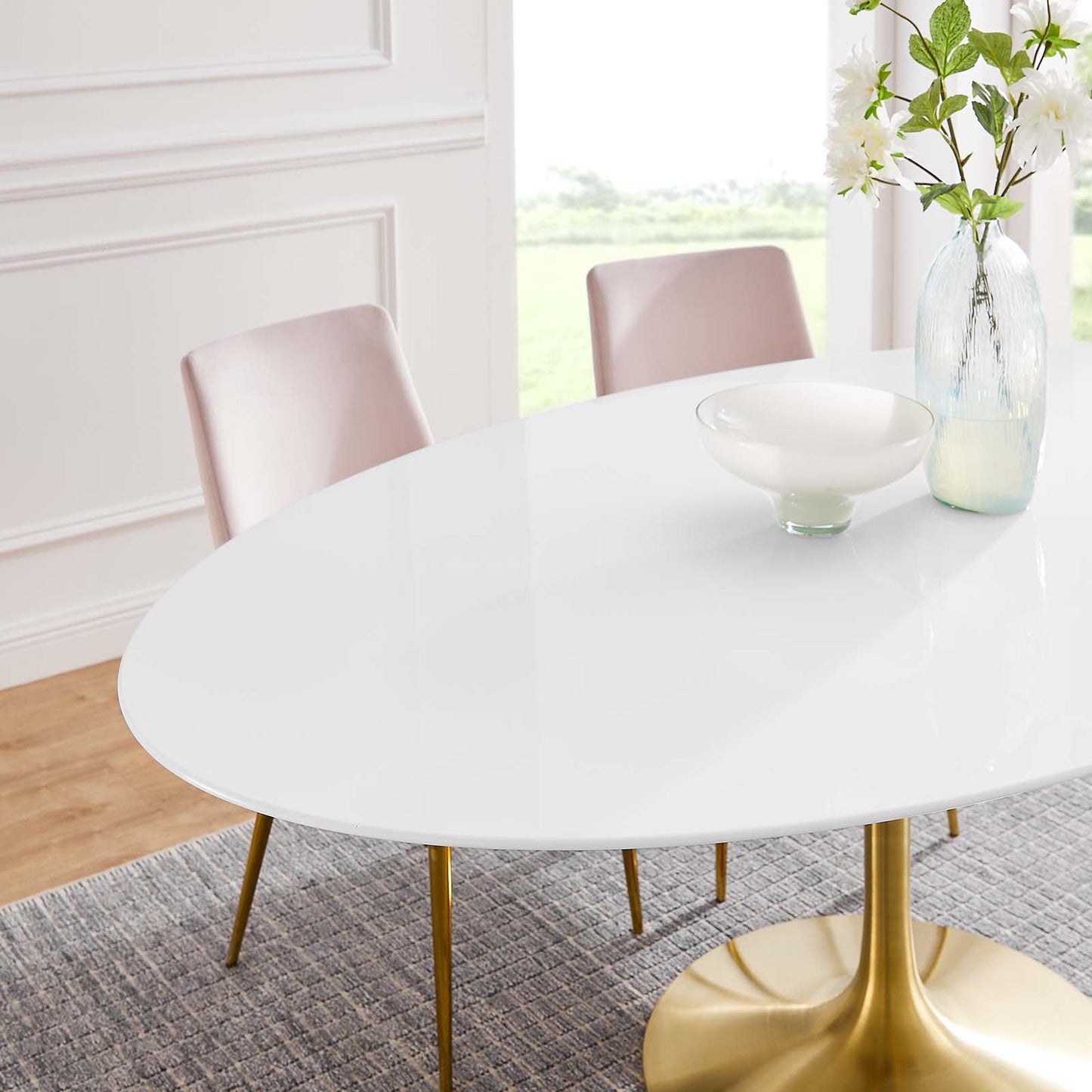 Lippa 78" Oval Wood Dining Table Gold White EEI-3255-GLD-WHI